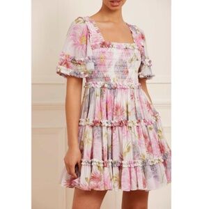 Needle & Thread Hummingbird Chiffon Smocked Mini Dress, US 2 (NEVER WORN)